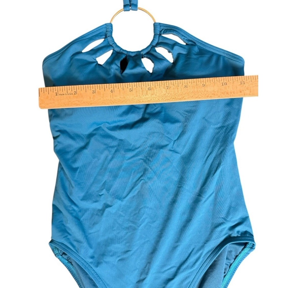 Vince Camuto Womens Serengeti Shades Swimsuit 4 Aqua Ring Halter Top One Piece - Picture 4 of 8